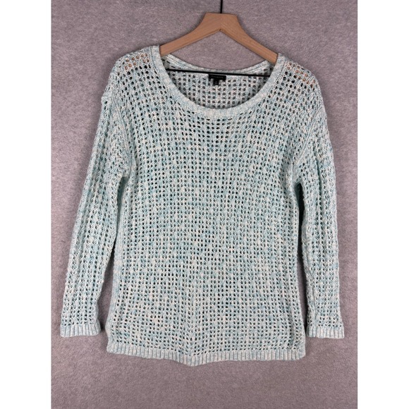 Talbots Sweater Womens Medium Green Knit Open Weave Cotton Blend Pullover - Picture 1 of 9